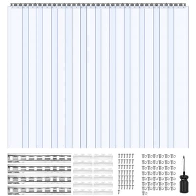 VEVOR Vc Strokengordijn, 2440x2134 Mm, 2 Mm Dik, 14 Stuks Lamellengordijn, -20-60℃ Gordijnstrips, Glad, Kunststof Deurstrips voor Magazijn-, Vries- en Garagedeuren, Transparant
