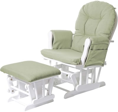 Relaxfauteuil MCW-C76, schommelstoel met kruk ~ stof/textiel, lichtgroen, frame wit