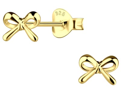 Joy|S - Zilveren strikje oorbellen - 6 x 4 mm - goldplated - strik oorknoppen