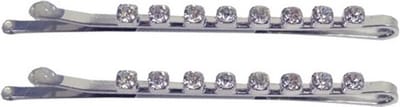 Haarsoires Haarspeld Schuifspeldjes 5cm - 8 Strass Steentjes - Zilver - Set van 2 - Haarklem - Haarclip - Haaraccessoires voor Dames & Kinderen - Hair Clip - Decoratieve Haaraccessoire