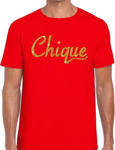 Chique goud glitter tekst t-shirt rood voor heren S