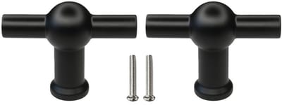 2 X MSQDESIGN Kastknoppen zwart T vorm - Deurknop zwart - Meubelknop zwart voor keuken , kast en deurjes - zwarte T-vorm kastknop - Deurknopjes zwart - Handgreep T - Moderne Meubelknop T greep voor keukenkast - T vorm Deurknoppen kast- Ladeknoppen