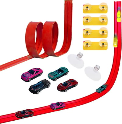 Flexibele Autobanen - Buigzame Racebaan Set - Creatief Spelen - Zuignappen Bevestiging - 15 Voet Baanlengte - Rood