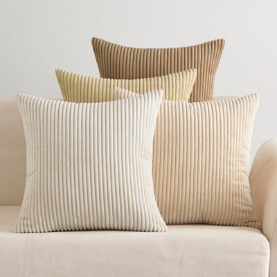 Famanu – Corduroy ribfluweel kussenhoezen set van 4 (45x45 cm) – modern & comfortabel – zachte ribstructuur – beige