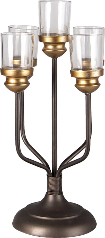 Clayre & Eef Kandelaar 43 cm Zwart Bruin Ijzer Kaarsenstandaard Kaarsenhouder