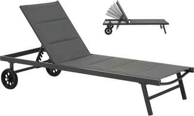 Tuinligbed - Verstelbare stoel - Ontspannen buiten - 5 standen rugleuning - 200 x 65 cm - Donkergrijs