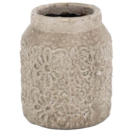 Aardewerk vaas flowers pink medium