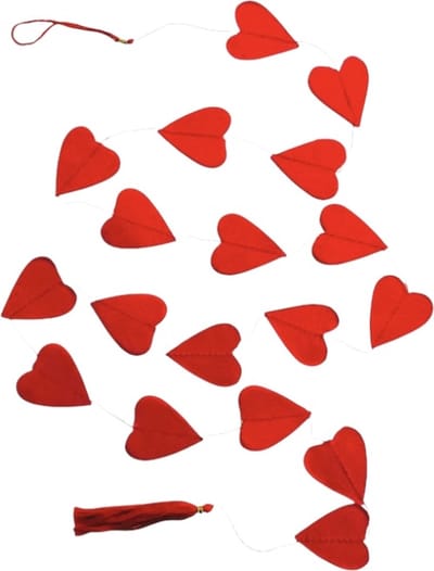 Luna-Leena duurzame kleine hartjes slinger - rood - verticaal - L 135 cm - Eco Friendly dik papier - handgemaakt in Nepal - red heart garland - Valentijn - verjaardag - geboorte - babyshower - verjaardag - love - juffencadeau - trouwerij - verloving