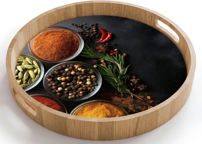 Dienblad rond 40x40 cm - Schootdienblad hout - Glazen - Bakjes - Blaadjes - Kruiden - Borrelplank rechthoek - Plateau houten dienbladen