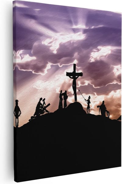 Artaza Canvas Schilderij Kruisiging - 40x50 cm - Wanddecoratie Christelijk - Muurdecoratie Golgotha - Schilderijen Op Canvas