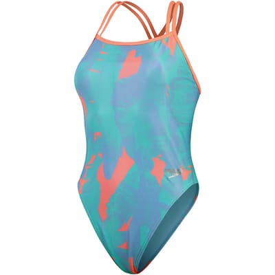 Speedo Womens Allover Digital Starback Arctic Glass, Curious Blue, Disco Peach