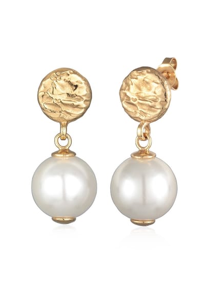 Elli - Oorbellen - Dames Oor hanger plaatje met schelp parel in 925 sterling zilver verguld - Dames