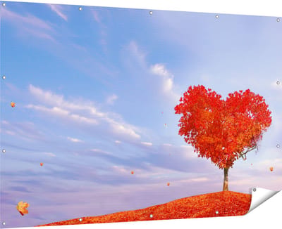Gards Tuinposter Rode Liefde Boom in een Hart Vorm - 180x120 cm - Tuindoek - Tuindecoratie - Wanddecoratie buiten - Tuinschilderij