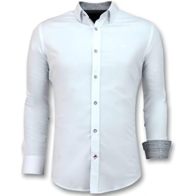 Wit Overhemd Heren - Slim Fit Overhemd Heren - Heren Blouse met Lange Mouwen - 3034 - Wit