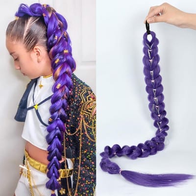 JOVIA 32 Inch Synthetische Paarse Gevlochten Pruik cosplay Glanzend Metaal Kinder Kerstkostuum Haarstuk - Rumi Collectie 32inches purple