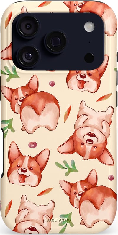 Casetastic hoesje geschikt voor Apple iPhone 17 Pro - MagSafe - Dubbellaagse bescherming - Corgipootjes - Fashion Case - Crème Perzik