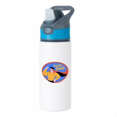 Hacebo® - super dad waterfles met rietje blauw - Vader - papa - Vaderdag - cadeau - verjaardag - kado - water fles - 650ML