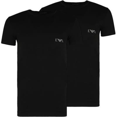 Emporio Armani Lot de 2 T-shirts Homme à Manches Courtes et Col Rond Imprimé Logo Uni Noir 111670-1P715-07320 S black