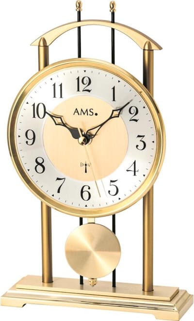 AMS Tafelklok 5193 zendergestuurd - radio-controlled met slinger goudkleurig