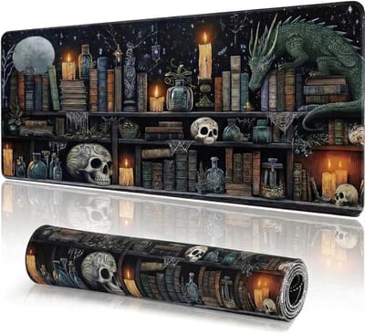 Muismat, Extra Grote Bureauonderlegger Muismat XXL 800×300×3 mm, Schattige Bureaubladbescherming voor Werk & Gaming, Antislip Laptop Bureaumat, Mystieke Gotische Bibliotheek