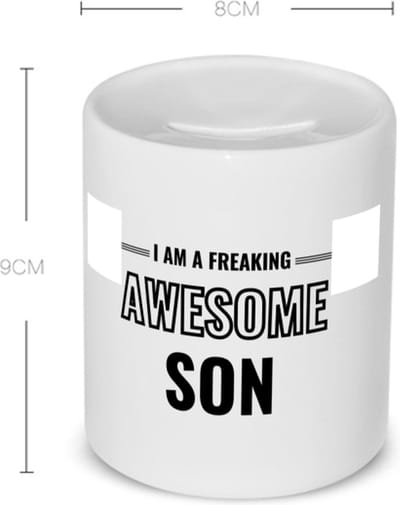 Akyol - i am a freaking awesome son Spaarpot - Zoon - de meest geweldigste zoon - verjaardagscadeau - verjaardag - cadeau - cadeautje voor zoon - zoon artikelen - kado - geschenk - gift - 350 ML inhoud