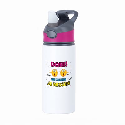Hacebo® - Doei emoji waterfles met rietje roze - Afscheid bedank cadeau - een collega - werk - afscheidscadeau - verjaardagscadeau - water fles - 650ML