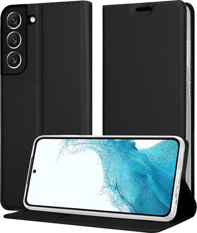 Cadorabo Hoesje geschikt voor Samsung Galaxy S22 in CLASSY ZWART - Beschermhoes met magnetische sluiting, standfunctie en kaartvakje Book Case Cover Etui
