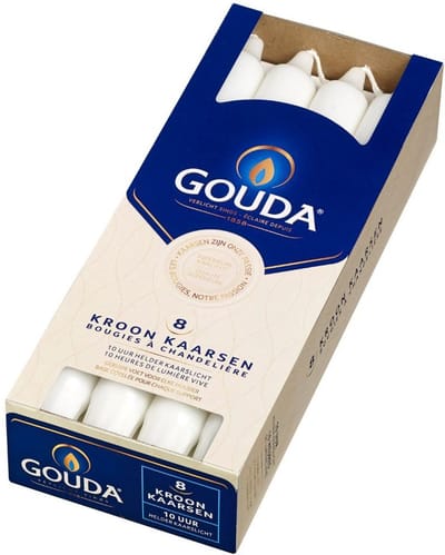 Gouda - Kroonkaarsen - 48 stuks - Wit - 10 branduren - 24 cm
