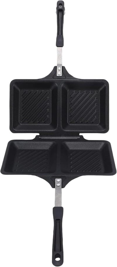 Gegrilde Sandwich Pan - Panini Maker Stovetop - Snelle Ontbijtjes Maken - Dubbelzijdig Grillen - 25x14 cm - Zwart