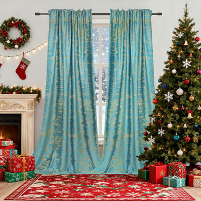 MUPOO Verduisterend Gordijn Kant en Klaar – 2 Stuks Fluweel Gordijnen, Warmte-Isolerend & Lichtblokkerend – Ideaal voor Woonkamer en Slaapkamer in de Winter – Met Gouden Print – Zeeblauw 132 cm x 213 cm