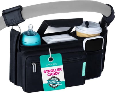 Wandelwagen Caddy met Bekerhouder en Anti-slip Riempjes - Universele Kinderwagenorganiser voor Accessoires en Telefoon