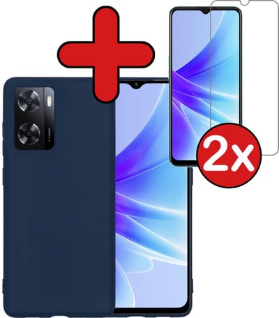 Hoesje - Met 2x Screenprotector - Geschikt voor OPPO A57 - Sterk & Shockproof - Telefoon Hoes - Back Cover - Siliconen Case - Telefoonhoes - Donkerblauw