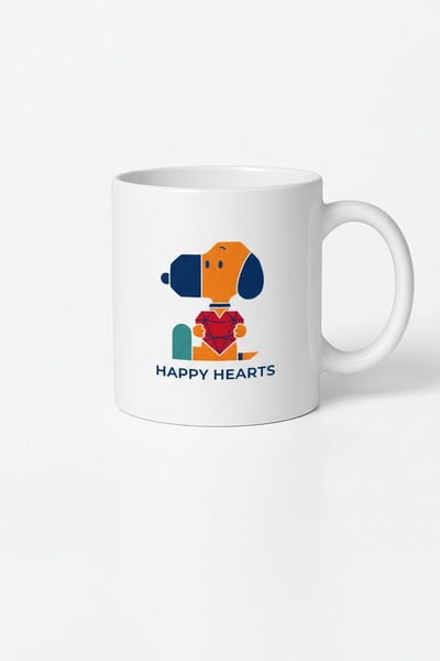 Happy Hearts Mok - Vrolijke Hond met Geometrisch Hart Design - Unieke Keramische Beker Cadeau