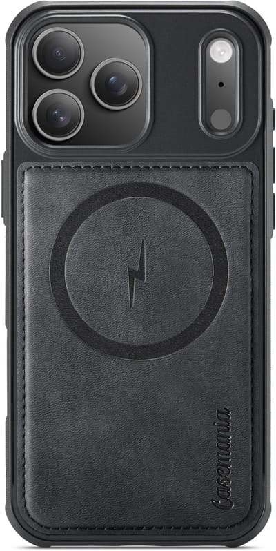 Casemania Hoesje Geschikt voor Apple iPhone 17 Pro Max - Charcoal Gray - Magnetische Telefoonhoesje Compatibel met MagSafe - Kunstleer Back Cover met Anti-Slip Grip Randen