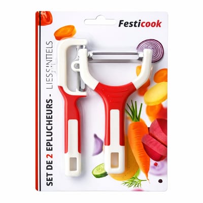 EasyMart – Dunschillers Set 2-delig – Y-model + Rechte – Groente- & Aardappelschiller – Keuken – Rood
