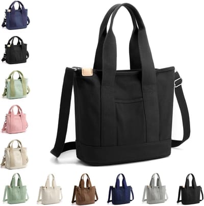 Canvas Tote Bag - Damestas Schoudertas - Reizen Kantoor School - Met Rits Portemonnee - 28x20x10 cm
