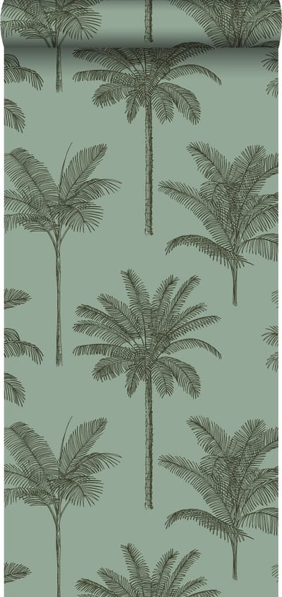 ESTAhome behang palmbomen vergrijsd groen - 53 cm x 10.05 m - 139165