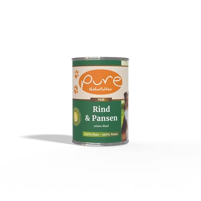 Pure -Natuurlijk Hondenvoer Rund met Pens – 71% Vers Vlees – Graanvrij – Voor Puppy, Volwassen en Senior – 6x400g