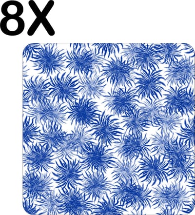 Luxe Placemat - Blauw met Wit Bloemen Patroon - Set van 8 Placemats - 50x50 cm - 2 mm dik Vinyl - Anti Slip - Afneembaar