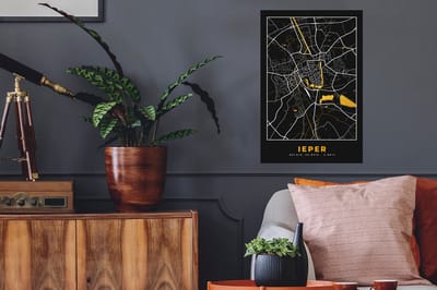 Muurstickers - Sticker Folie - Ieper - Plattegrond - Kaart - Stadskaart - Goud - 40x60 cm - Plakfolie - Muurstickers Kinderkamer - Zelfklevend Behang - Zelfklevend behangpapier - Stickerfolie
