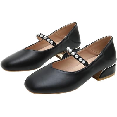 Mary Jane Damesschoenen College Stijl Blokhak Damesschoenen Nieuwe Japanse Stijl Parel Vierkante Neus Eén Woord Riem Franse Stijl Enkele Schoenen Dames 33 brown