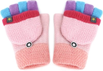 Warme Gebreide Vingerloze Handschoenen voor Kinderen van 3-9 Jaar, Met Knopenflap, Ideaal voor Winter, Geschikt voor Jongens en Meisjes