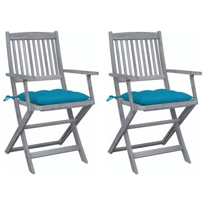 vidaXL - Set - van - 2 - klapstoelen - met - kussens, - gemaakt - van - massief - acaciahout.