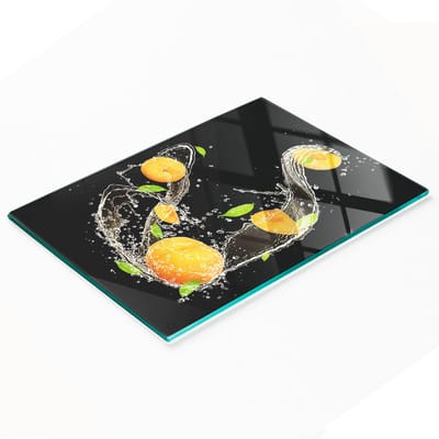 Duurzame en stijlvolle glazen snijplank met abrikoos- en waterpatroon, 80x52 cm