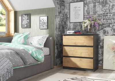 Pro-meubels - Ladekast Norton - Antraciet - Eiken - 70cm - 3 lades - Opbergkast - Commode