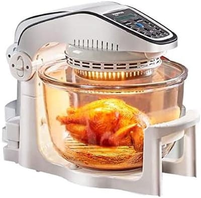 Heteluchtfriteuse Oven - Airfryer Glazen Kom - Gezond Koken - Zichtbare Garing - 10 Liter - Wit