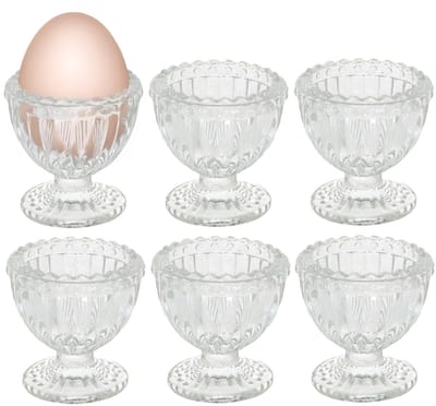 Bellatio Design Eierdopjes Cristal - set van 6x - wit - glas - 5 x 6 cm - voor ontbijt/brunch/pasen