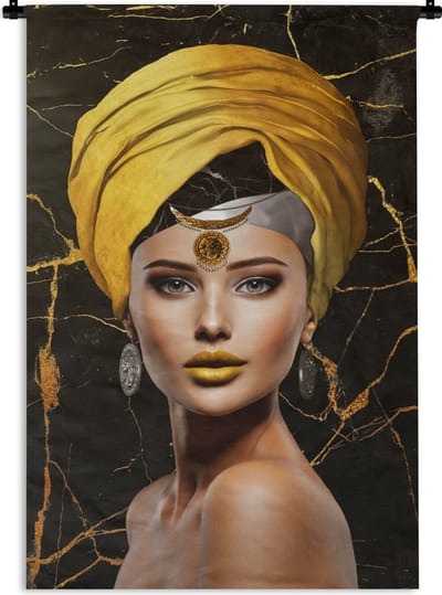 Wandkleed - Wanddoek - Vrouw - Abstract - Geel - 120x180 cm - Wandtapijt
