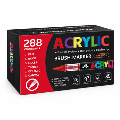 Acrylmarkers - 288 kleuren - direct-vloeibaar en zonder drukken - zachte punt voor tekenen en DIY - geschenkdoos