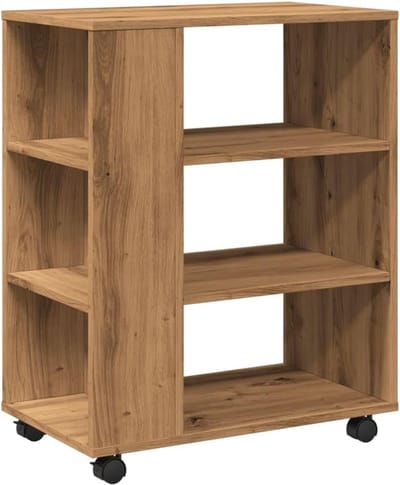 Rolkast met Lades 60x35x75 cm, Massief Hout, Eikenkleurig, Mobiel Archiefkast